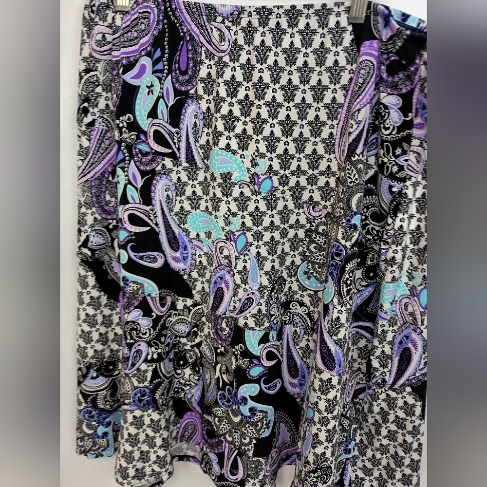 Elementz Artsy Y3K Midi Colorful Silver Purple Knee A-Line Patchwork Skirt